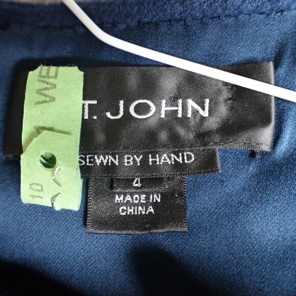 St. John Womens Dress 4 Blue Green Color Block Hand Sewn Angora Wool Cashmere - Picture 2 of 7